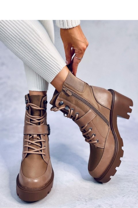 Botki na obcasie sznurowane BROOKS KHAKI - Inello - 38 Botki na obcasie sznurowane BROOKS KHAKI - Inello - 38