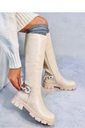 Oficerki damskie z łańcuszkiem GUEST BEIGE - Inello - 40