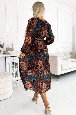 Sukienka Model 519-2 Brown/Blue Flowers - Numoco - uniwersalny