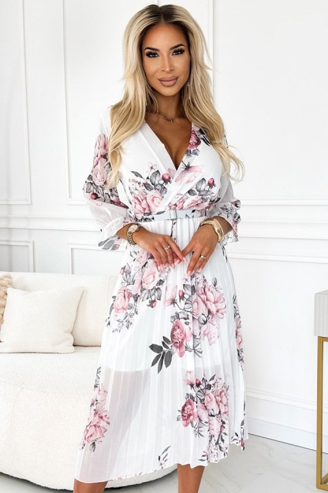 Sukienka Model Yuna 448-2 Rose/White - Numoco - uniwersalny Sukienka Model Yuna 448-2 Rose/White - Numoco - uniwersalny