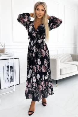 Sukienka Model 502-1 Black/Pink Flowers - Numoco - uniwersalny