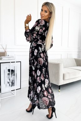 Sukienka Model 502-1 Black/Pink Flowers - Numoco - uniwersalny