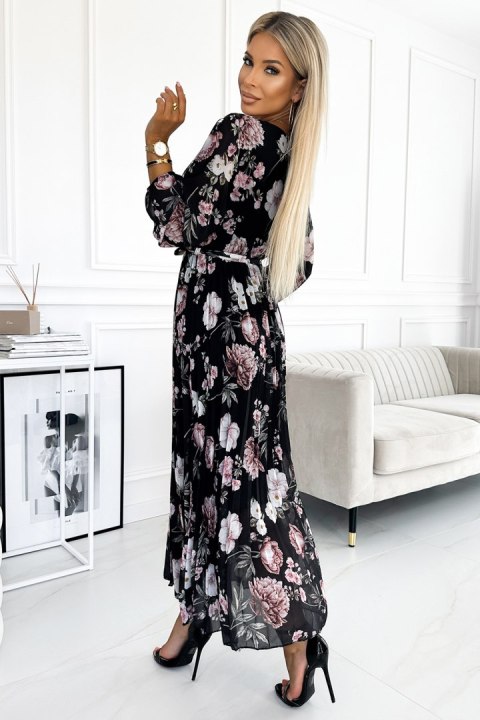 Sukienka Model 502-1 Black/Pink Flowers - Numoco - uniwersalny Sukienka Model 502-1 Black/Pink Flowers - Numoco - uniwersalny