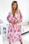 Sukienka Model 433-1 Gaja Pink Flowers/White - Numoco - uniwersalny Sukienka Model 433-1 Gaja Pink Flowers/White - Numoco - uniwersalny