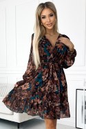 Sukienka Model 517-2 Brown/Blue Flowers - Numoco - uniwersalny