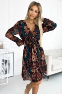 Sukienka Model 517-2 Brown/Blue Flowers - Numoco - uniwersalny