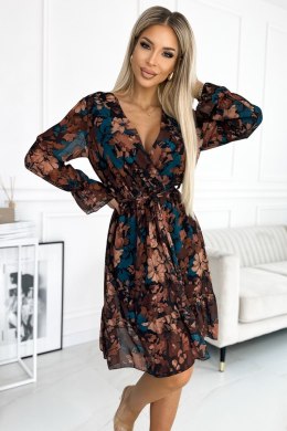 Sukienka Model 517-2 Brown/Blue Flowers - Numoco - uniwersalny