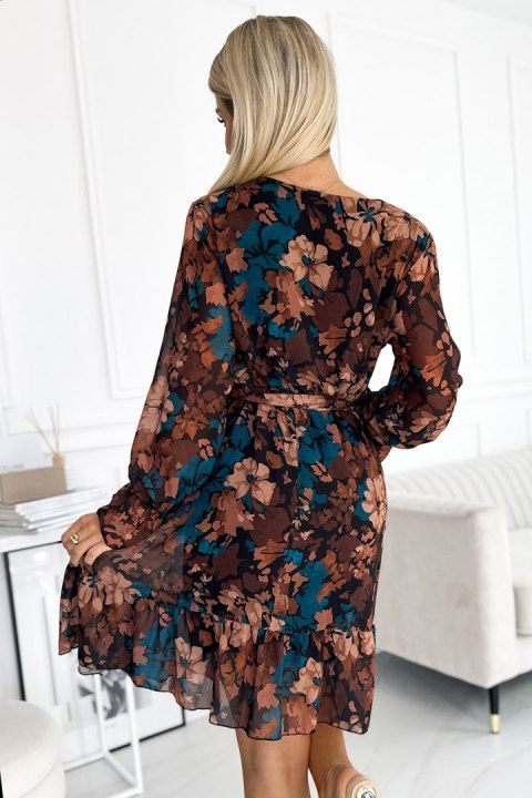 Sukienka Model 517-2 Brown/Blue Flowers - Numoco - uniwersalny Sukienka Model 517-2 Brown/Blue Flowers - Numoco - uniwersalny