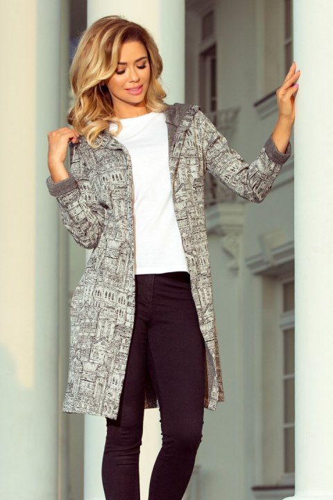 Sweter Kardigan Model 218-1 Wzór Black/White/Grey - Numoco - s Sweter Kardigan Model 218-1 Wzór Black/White/Grey - Numoco - s