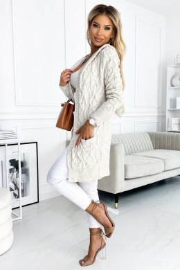 Sweter Kardigan Model 491-1 Beige Warkocz - Numoco - uniwersalny
