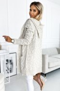 Sweter Kardigan Model 491-1 Beige Warkocz - Numoco - uniwersalny Sweter Kardigan Model 491-1 Beige Warkocz - Numoco - uniwersalny