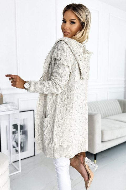 Sweter Kardigan Model 491-1 Beige Warkocz - Numoco - uniwersalny Sweter Kardigan Model 491-1 Beige Warkocz - Numoco - uniwersalny