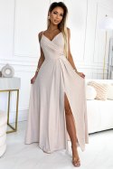Sukienka Model Chiara 299-15 Beige Brokat - Numoco - XL Sukienka Model Chiara 299-15 Beige Brokat - Numoco - XL