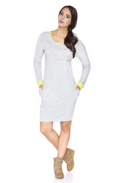 Sukienka Model E5 Light Grey/Limonka - RaWear - 40 Sukienka Model E5 Light Grey/Limonka - RaWear - 40