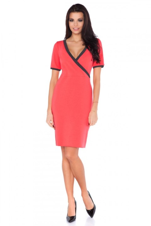Sukienka Model L8 Coral/Dark Grey - RaWear - 42 Sukienka Model L8 Coral/Dark Grey - RaWear - 42