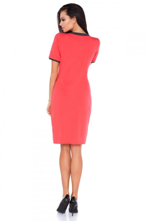 Sukienka Model L8 Coral/Dark Grey - RaWear - 42 Sukienka Model L8 Coral/Dark Grey - RaWear - 42
