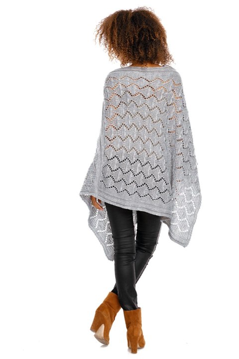Sweter Poncho model 30012 Light Gray - PeeKaBoo - uniwersalny Sweter Poncho model 30012 Light Gray - PeeKaBoo - uniwersalny