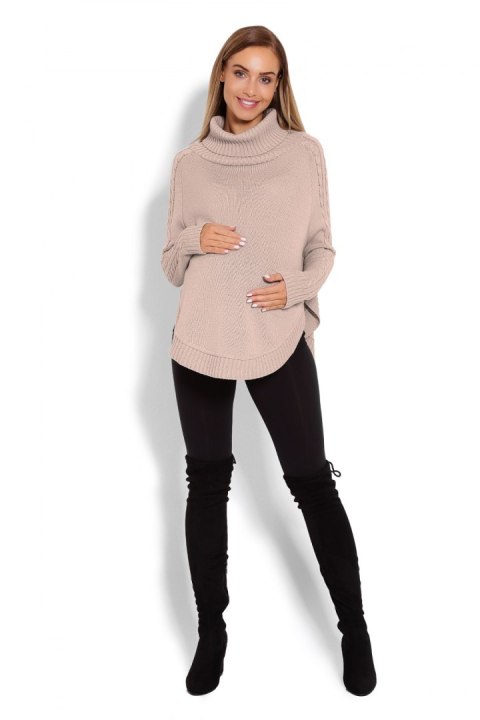 Sweter Ponczo Model 70009C Latte - PeeKaBoo - uniwersalny Sweter Ponczo Model 70009C Latte - PeeKaBoo - uniwersalny
