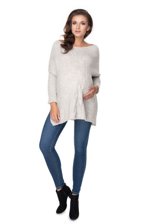 Sweter Ciążowy Model 30075 Light Grey - PeeKaBoo - uniwersalny Sweter Ciążowy Model 30075 Light Grey - PeeKaBoo - uniwersalny