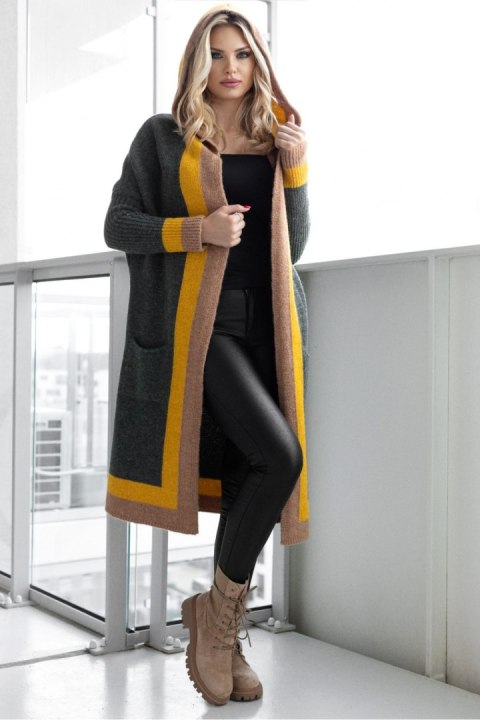 Sweter Kardigan Model 30085 Khaki - PeeKaBoo - uniwersalny