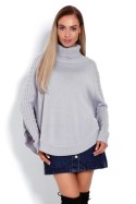Sweter Ponczo Model 70009 Grey - PeeKaBoo - uniwersalny Sweter Ponczo Model 70009 Grey - PeeKaBoo - uniwersalny