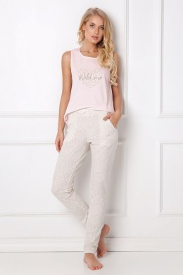 Piżama Damska Model Priscilla Long Pink/Ecru - Aruelle - XL