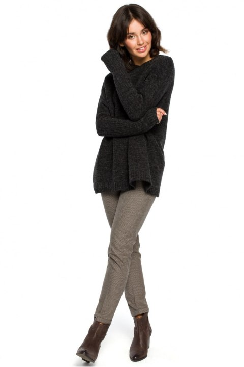 Sweter Damski Model BK009 Antracyt - BE Knit - uniwersalny Sweter Damski Model BK009 Antracyt - BE Knit - uniwersalny