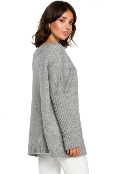 Sweter Damski Model BK009 Grey - BE Knit - uniwersalny Sweter Damski Model BK009 Grey - BE Knit - uniwersalny