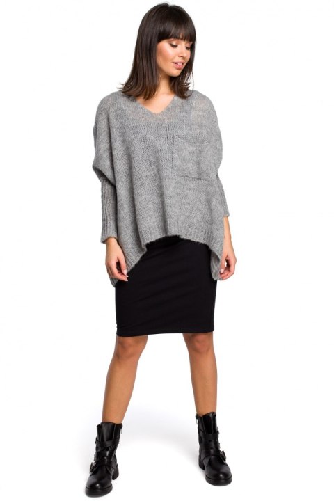 Sweter Damski Model BK018 Grey - BE Knit - uniwersalny Sweter Damski Model BK018 Grey - BE Knit - uniwersalny