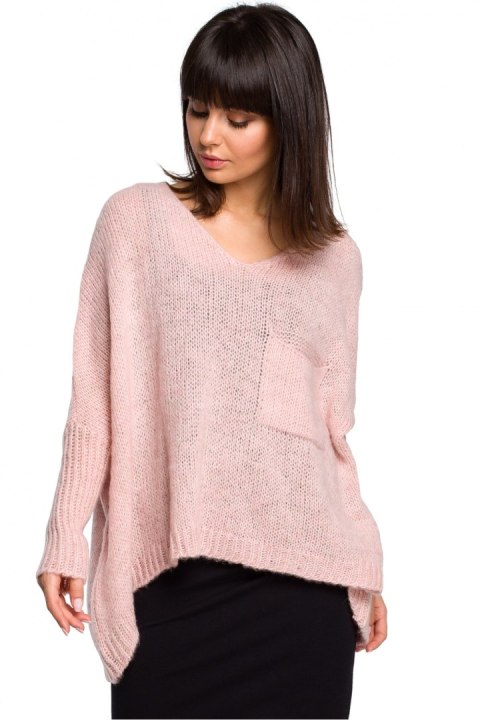 Sweter Damski Model BK018 Pink - BE Knit - uniwersalny Sweter Damski Model BK018 Pink - BE Knit - uniwersalny