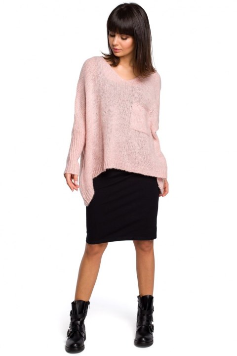 Sweter Damski Model BK018 Pink - BE Knit - uniwersalny Sweter Damski Model BK018 Pink - BE Knit - uniwersalny