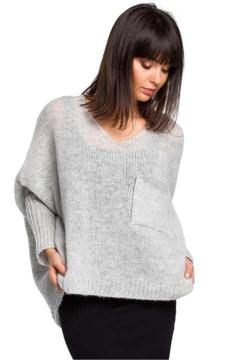 Sweter Damski Model BK018 Popiel - BE Knit - uniwersalny Sweter Damski Model BK018 Popiel - BE Knit - uniwersalny