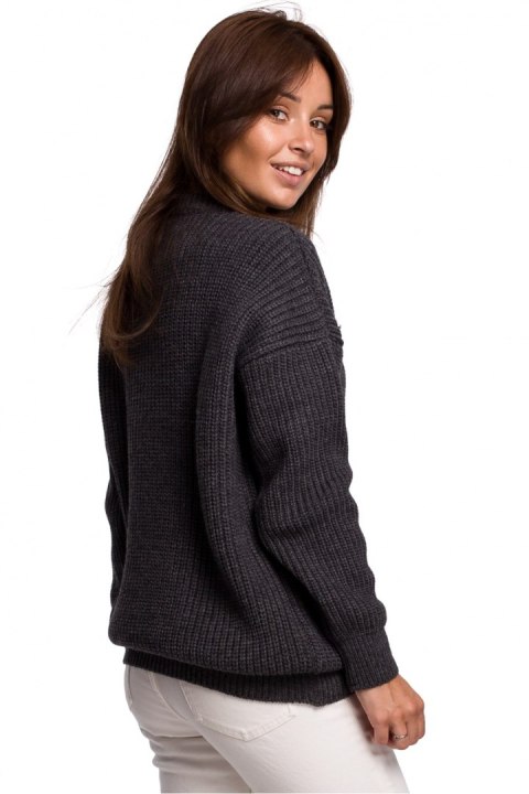 Sweter Damski Model BK052 Grafit - BE Knit - S/M Sweter Damski Model BK052 Grafit - BE Knit - S/M