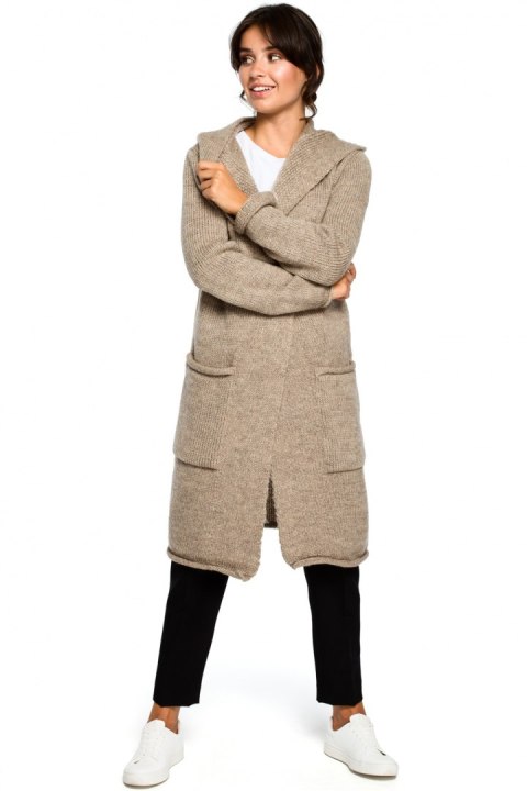 Sweter Kardigan Model BK016 Light Brown - BE Knit - uniwersalny Sweter Kardigan Model BK016 Light Brown - BE Knit - uniwersalny