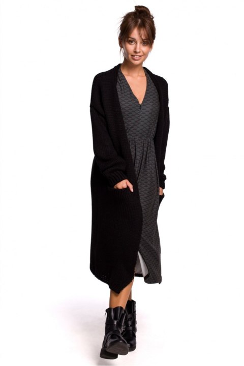 Sweter Kardigan Model BK053 Black - BE Knit - uniwersalny Sweter Kardigan Model BK053 Black - BE Knit - uniwersalny