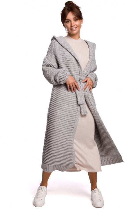Sweter Kardigan Model BK054 Grey - BE Knit - uniwersalny