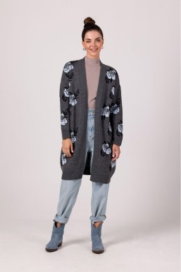 Sweter Kardigan Model BK102 Grafit - BE Knit - uniwersalny