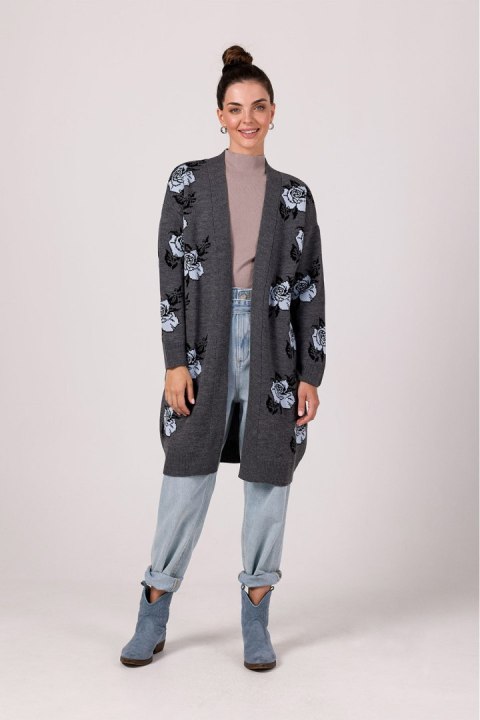 Sweter Kardigan Model BK102 Grafit - BE Knit - uniwersalny