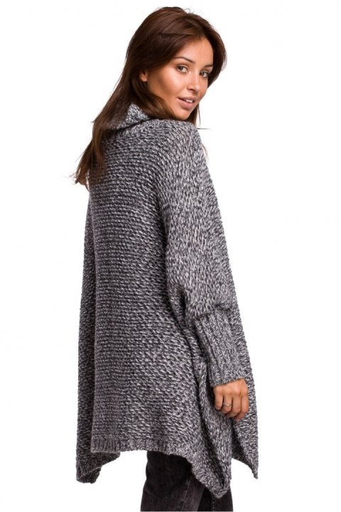 Sweter Ponczo Model BK049 Antracyt - BE Knit - uniwersalny Sweter Ponczo Model BK049 Antracyt - BE Knit - uniwersalny