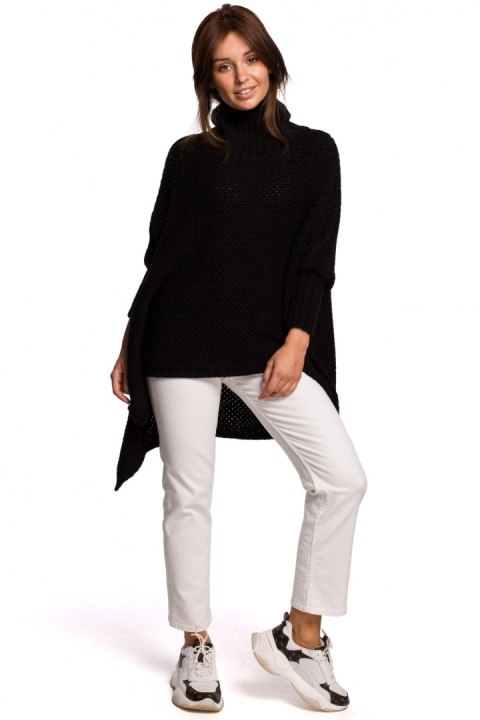 Sweter Ponczo Model BK049 Black - BE Knit - uniwersalny Sweter Ponczo Model BK049 Black - BE Knit - uniwersalny