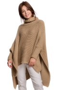 Sweter Ponczo Model BK049 Camel - BE Knit - uniwersalny Sweter Ponczo Model BK049 Camel - BE Knit - uniwersalny