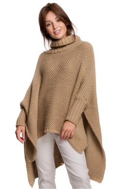 Sweter Ponczo Model BK049 Camel - BE Knit - uniwersalny