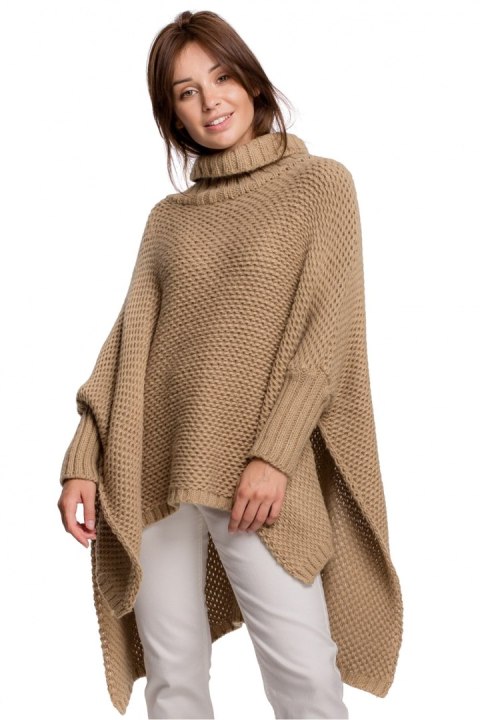 Sweter Ponczo Model BK049 Camel - BE Knit - uniwersalny Sweter Ponczo Model BK049 Camel - BE Knit - uniwersalny