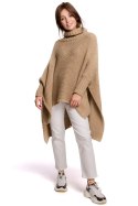 Sweter Ponczo Model BK049 Camel - BE Knit - uniwersalny Sweter Ponczo Model BK049 Camel - BE Knit - uniwersalny