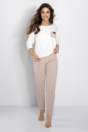 Piżama Damska Model Eliza Ecru/Powder Pink - Momenti Per Me - L