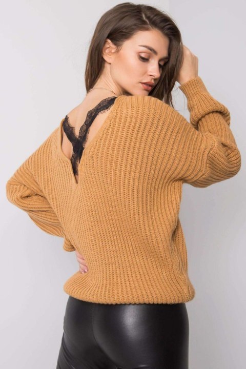 Sweter Damski Model TW-SW-BI-19710.11 Camel - Och Bella - uniwersalny Sweter Damski Model TW-SW-BI-19710.11 Camel - Och Bella - uniwersalny