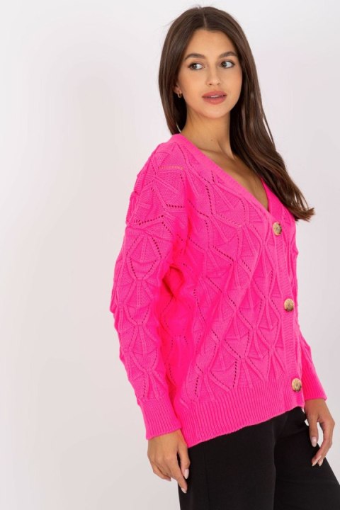 Sweter Kardigan Model LC-SW-8035.06X Fluo Pink - Rue Paris - uniwersalny Sweter Kardigan Model LC-SW-8035.06X Fluo Pink - Rue Paris - uniwersalny