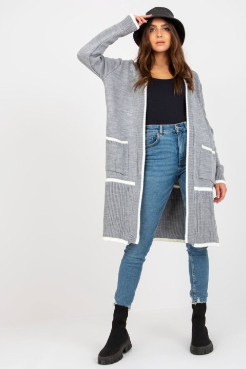 Sweter Kardigan Model LC-SW-0340.42P Grey - Rue Paris - uniwersalny Sweter Kardigan Model LC-SW-0340.42P Grey - Rue Paris - uniwersalny