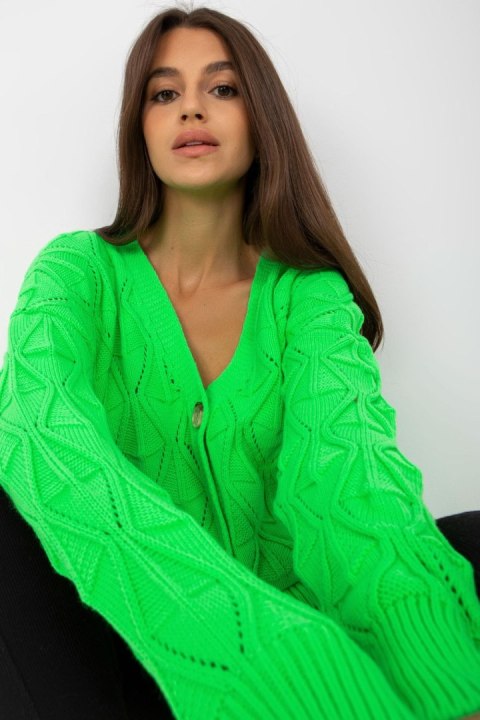Sweter Kardigan Model LC-SW-8035.06X Fluo Green - Rue Paris - uniwersalny Sweter Kardigan Model LC-SW-8035.06X Fluo Green - Rue Paris - uniwersalny