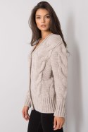 Sweter Damski Model LC-SW-A1.28X Beige - Rue Paris - uniwersalny Sweter Damski Model LC-SW-A1.28X Beige - Rue Paris - uniwersalny